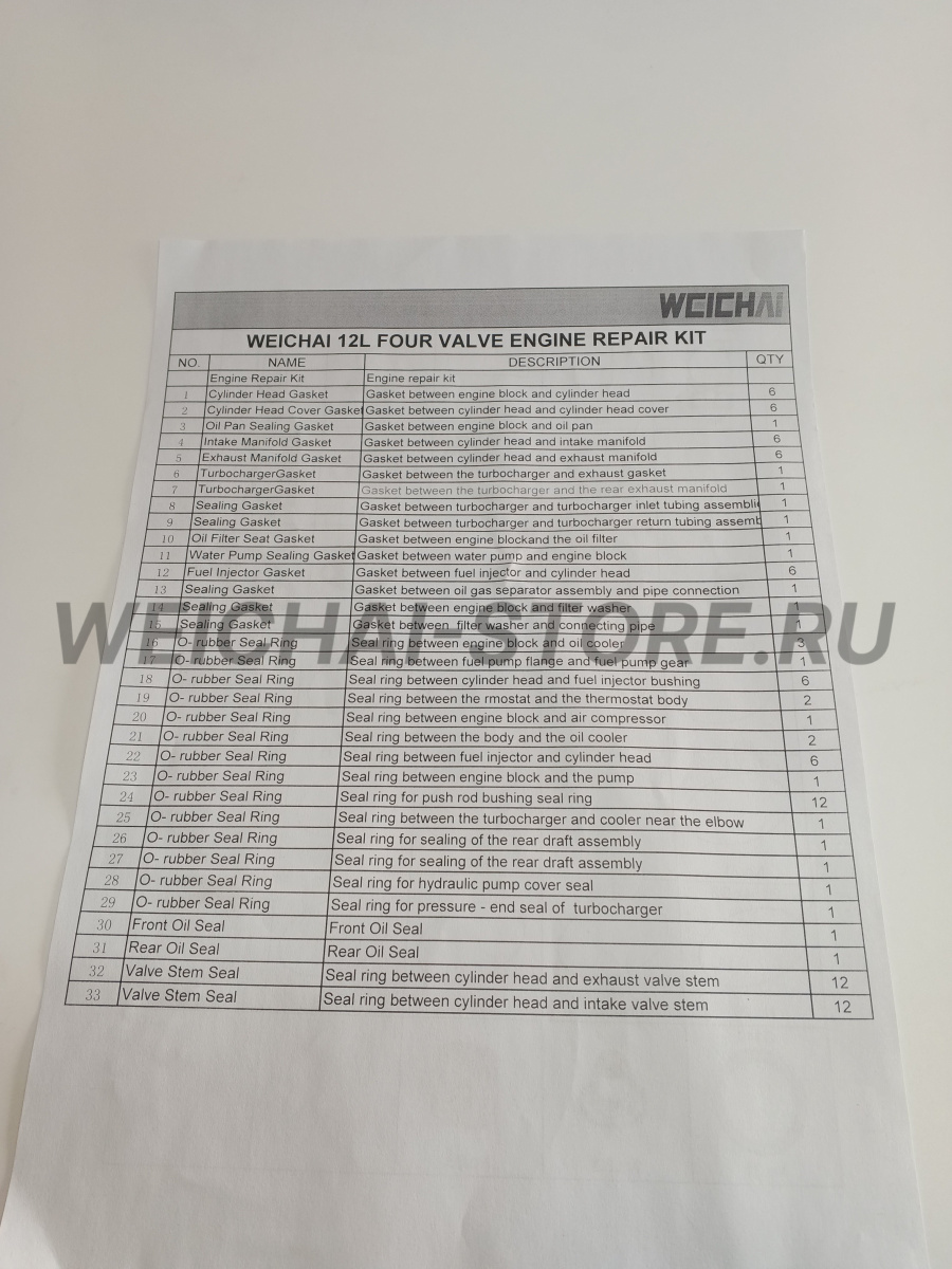 1003162606 комплект прокладок WP12